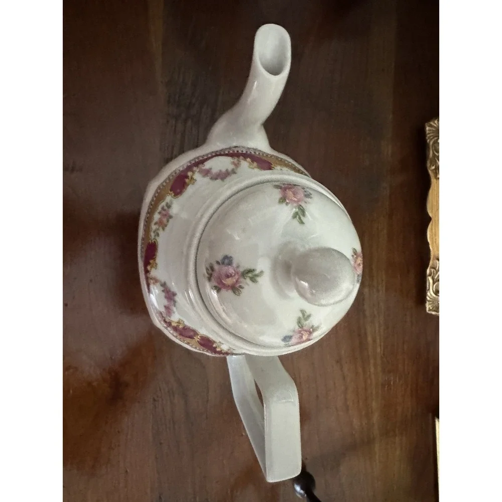 Ornate Burgundy & Gold Limoges Style Teapot - French Regency Cabinet Display Pot